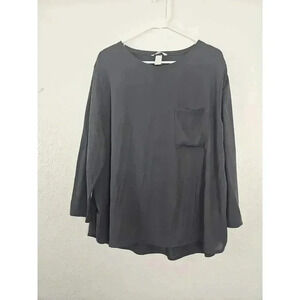 H&M Gray Long Sleeve Blouse Chest Pocket Round Neck Womens XL